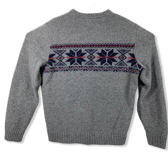 Eddie Bauer Size Large Sweater Wool Mix Fair Isle Red Blue Gray Grandpa Sweater - Picture 2 of 4